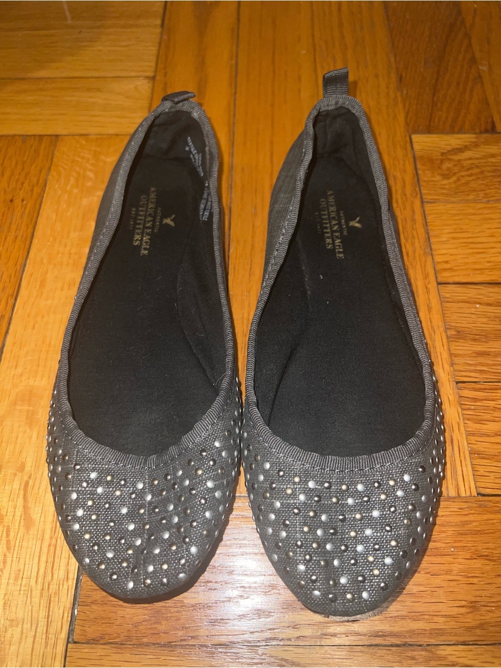 American Eagle Gray Plaid Studded Ballet Flats Womens 7 Slip On